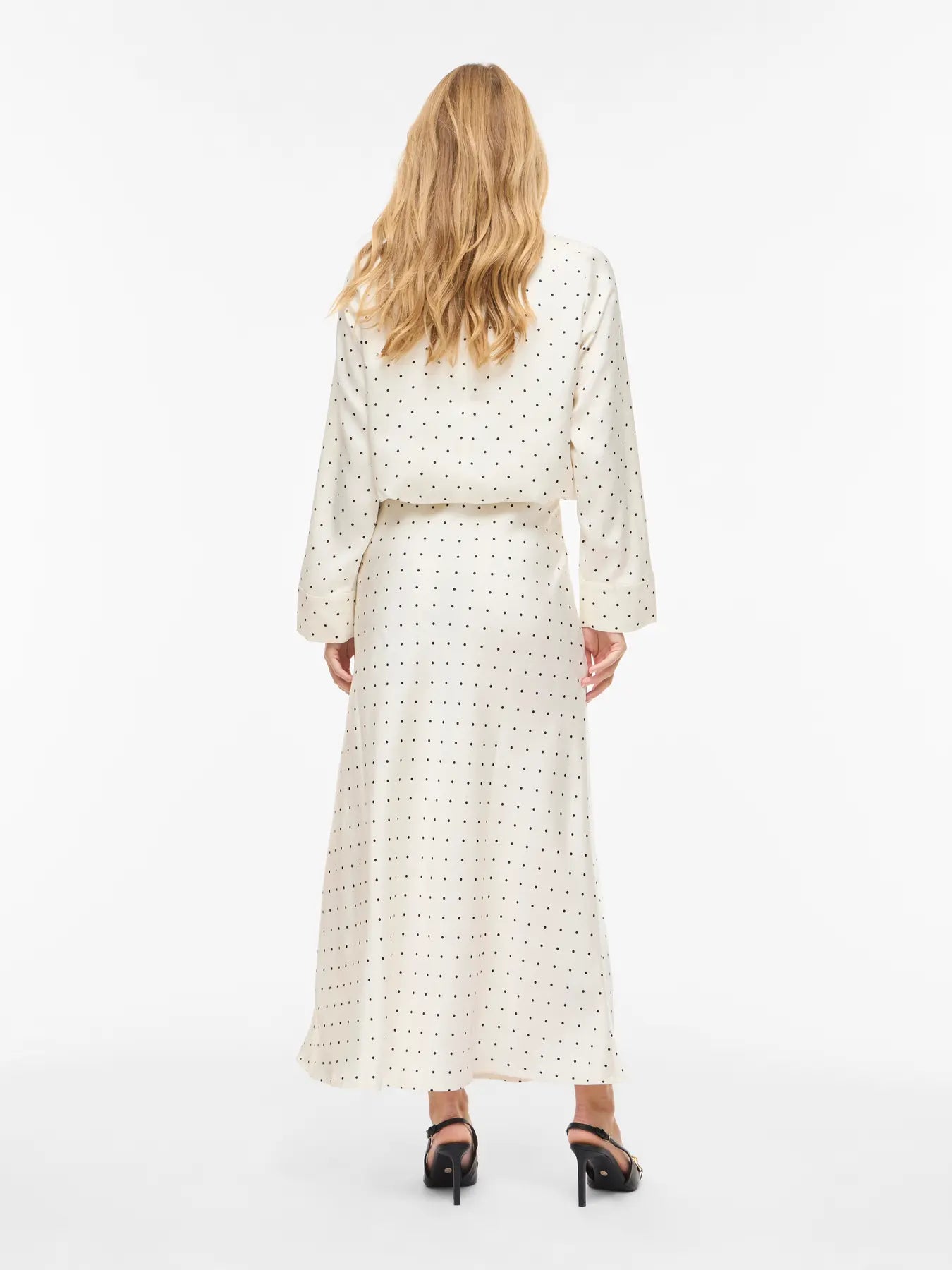 Viellette White Spot Satin Midi Skirt