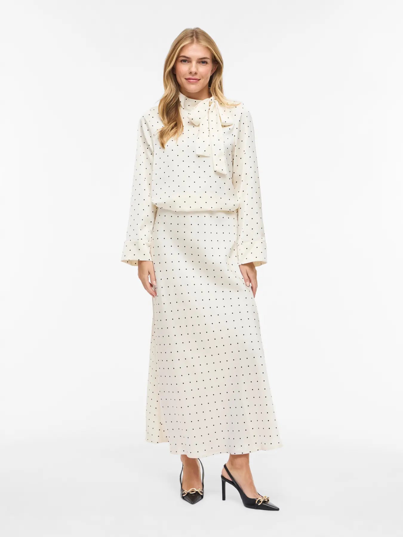 Viellette White Spot Satin Midi Skirt