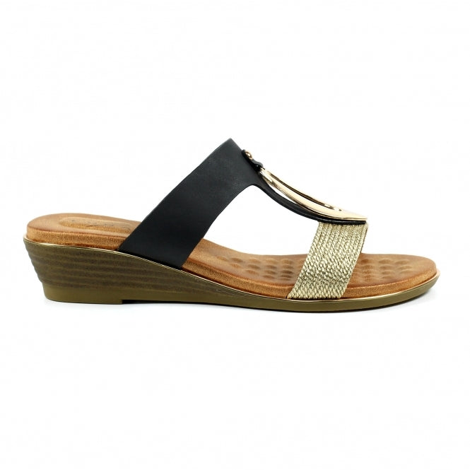 Porto Black Wedge Sandal