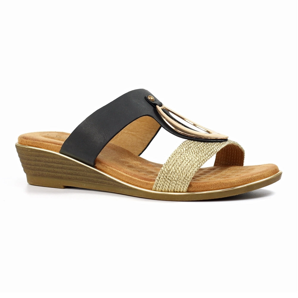 Porto Black Wedge Sandal