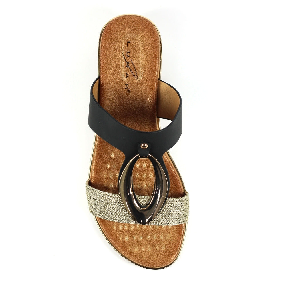Porto Black Wedge Sandal