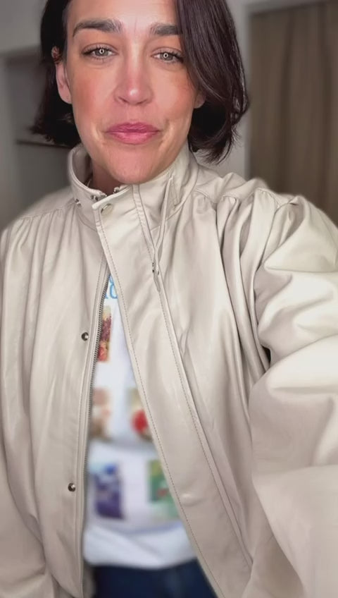 Holly PU Cream Bomber Jacket