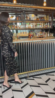 Anna Black Lace Contrast Draped Waist Midi Dress