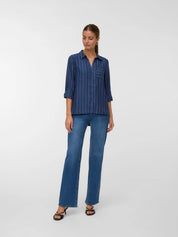 Odette Denim Blue Pinstripe Blouse