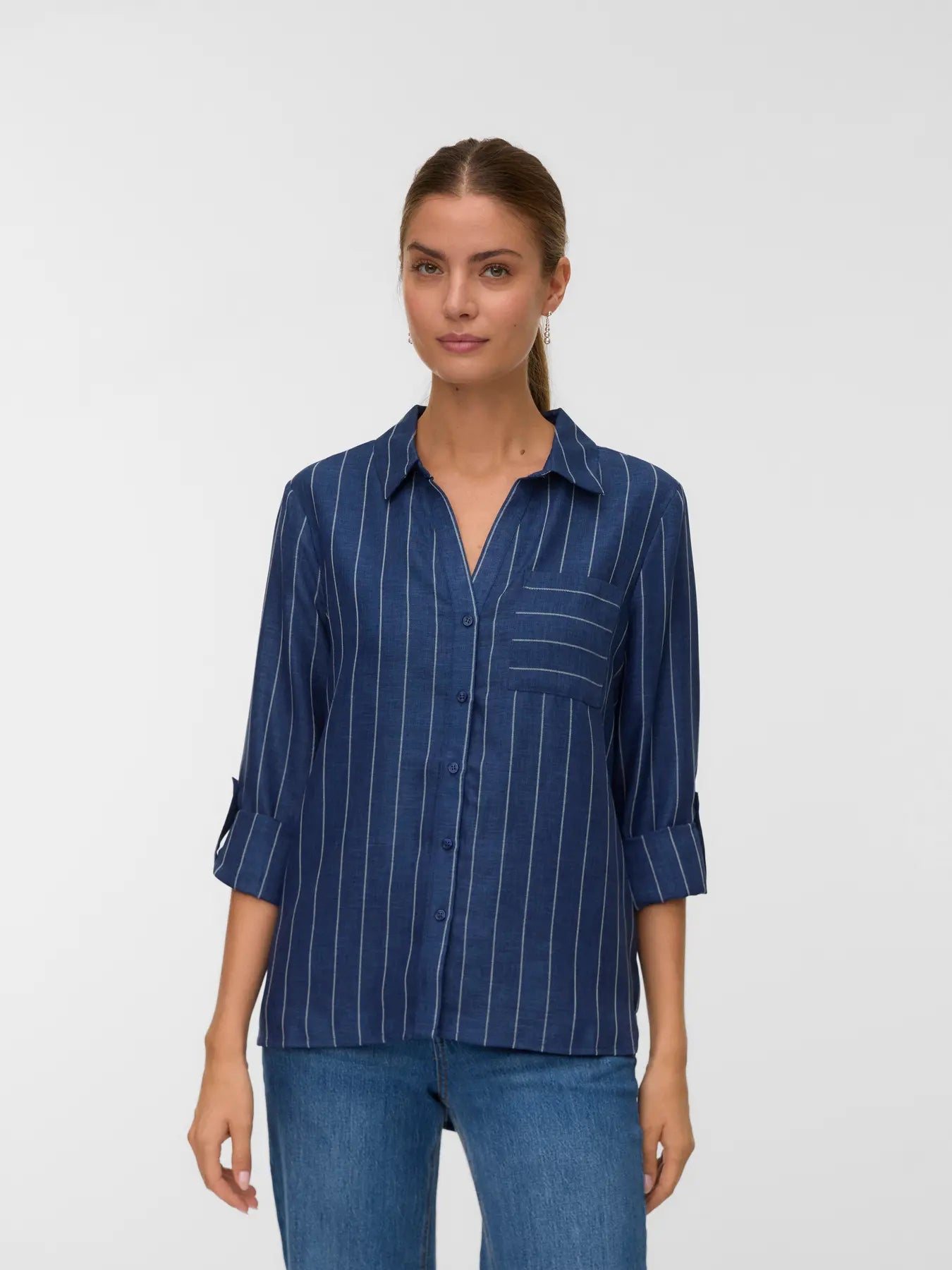 Odette Denim Blue Pinstripe Blouse