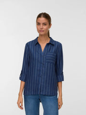 Odette Denim Blue Pinstripe Blouse