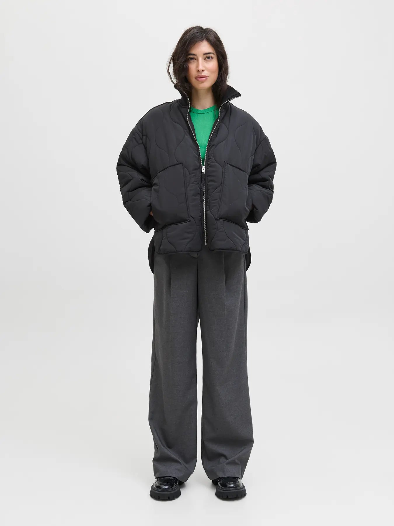 Serena Black Mid Quilted Zip Jacket