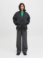 Serena Black Mid Quilted Zip Jacket