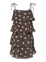 Fay Polka Dot Frill Mini Dress Brown