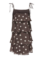 Fay Polka Dot Frill Mini Dress Brown