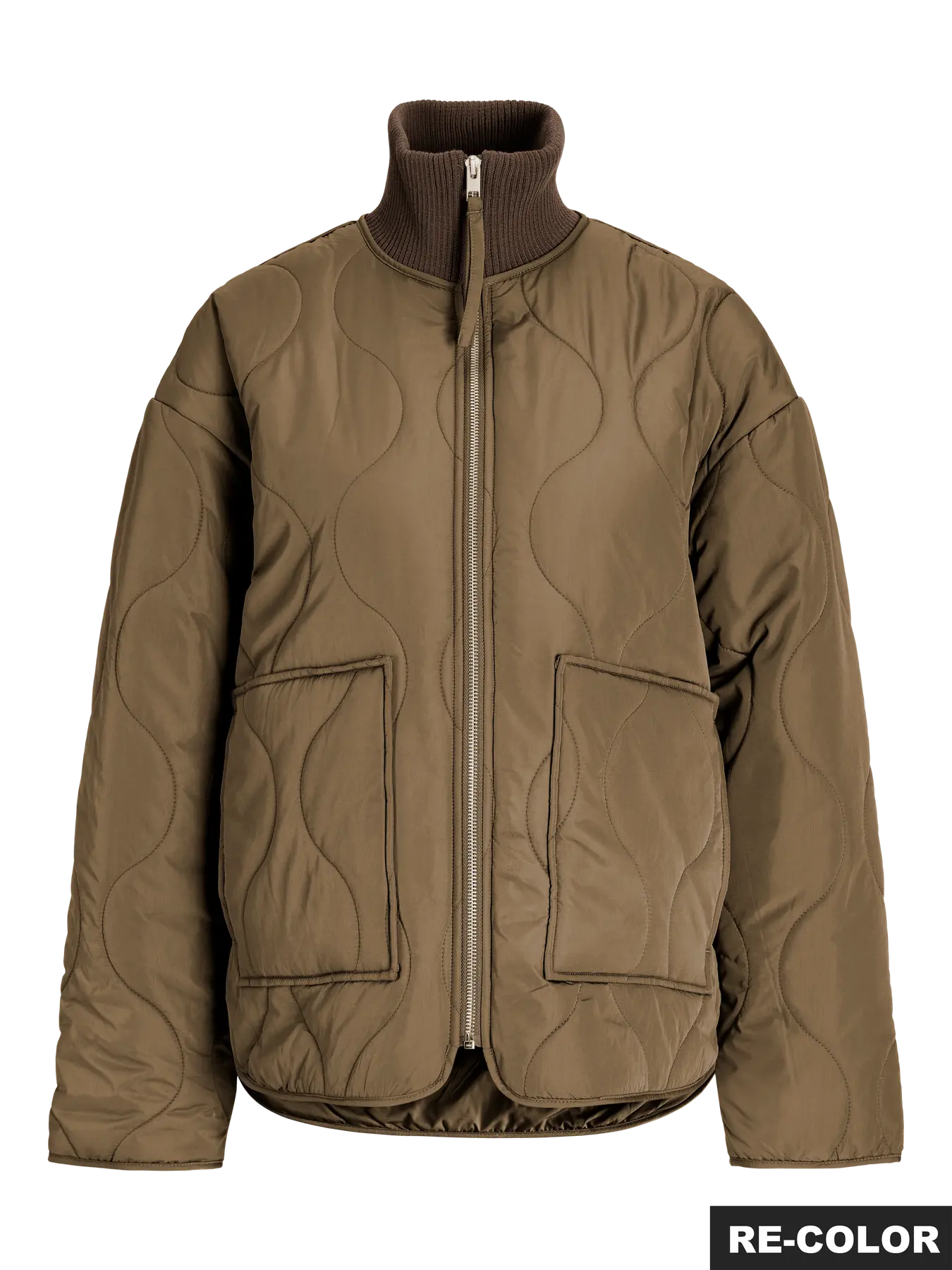 Serena Mid Quilted Zip Jacket Khaki