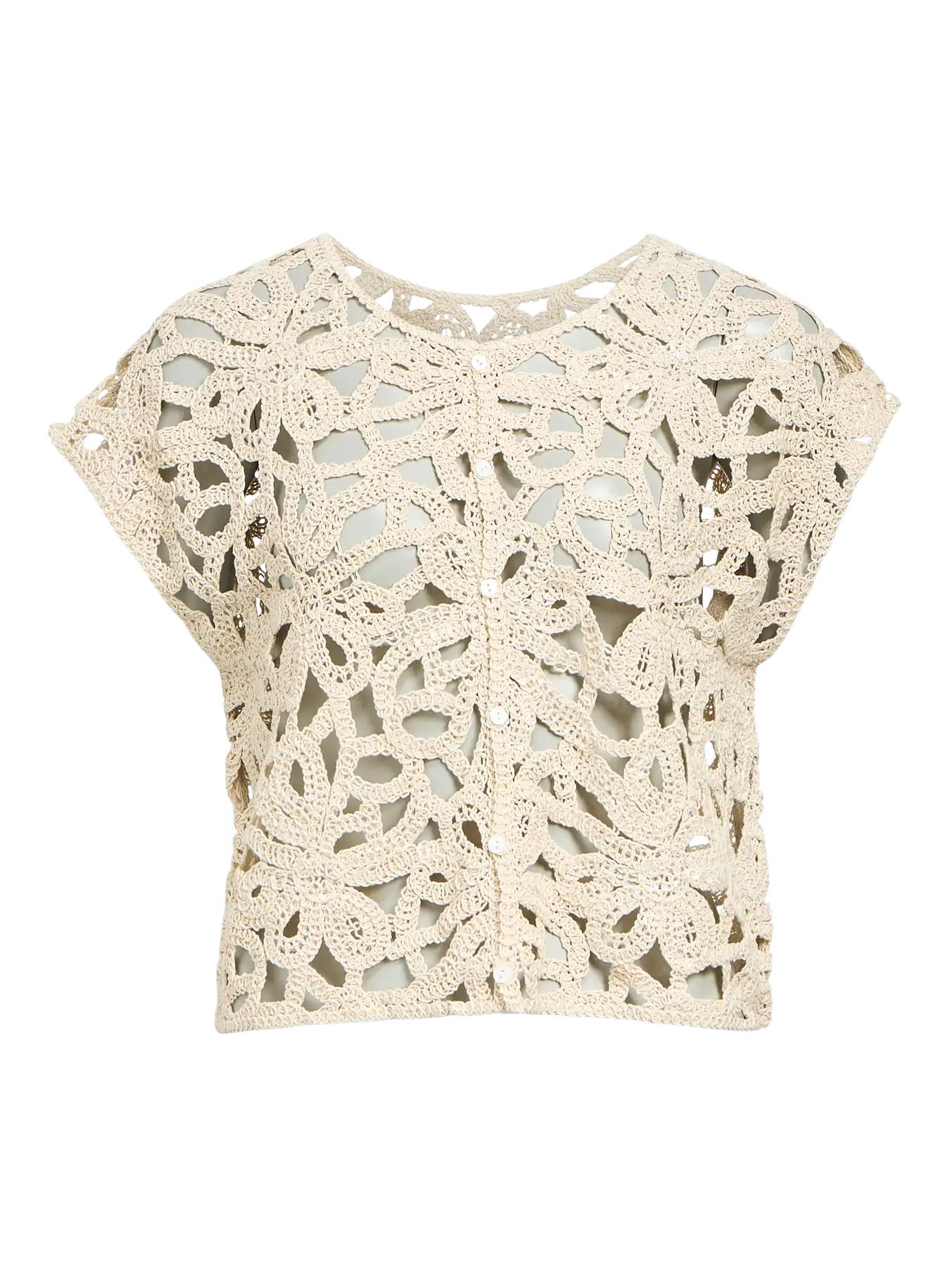 Kristi Cream and Sequin Crochet Knit Top