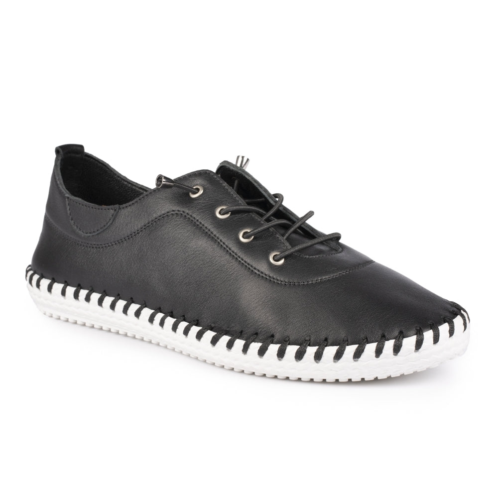 St Ives Leather Plimsole Black