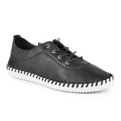 St Ives Leather Plimsole Black