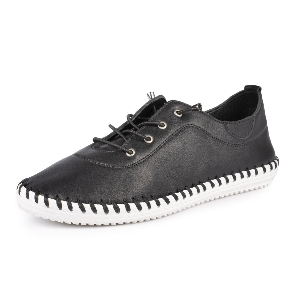 St Ives Leather Plimsole Black