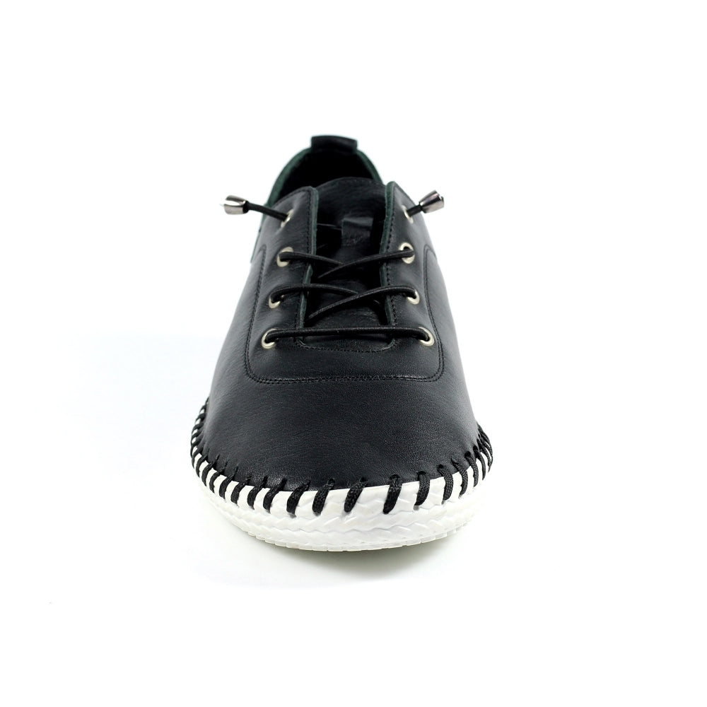 St Ives Leather Plimsole Black