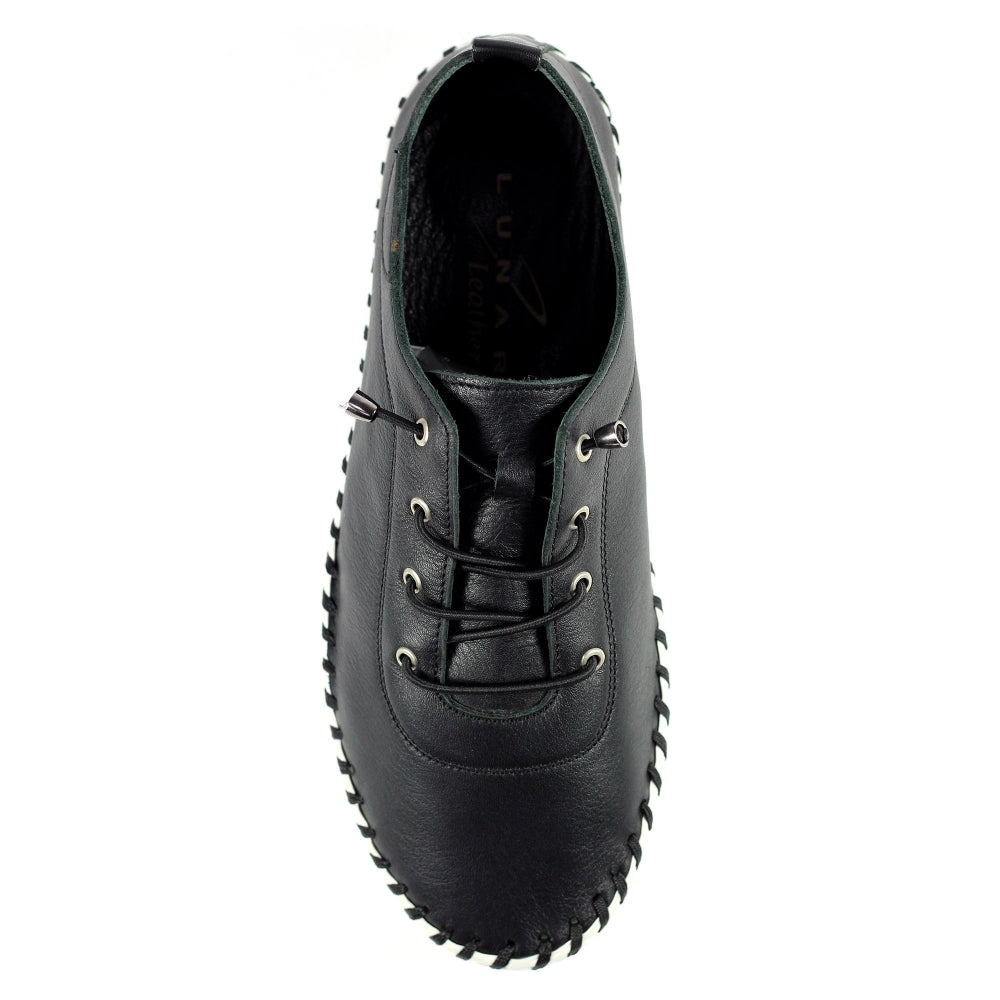 St Ives Leather Plimsole Black