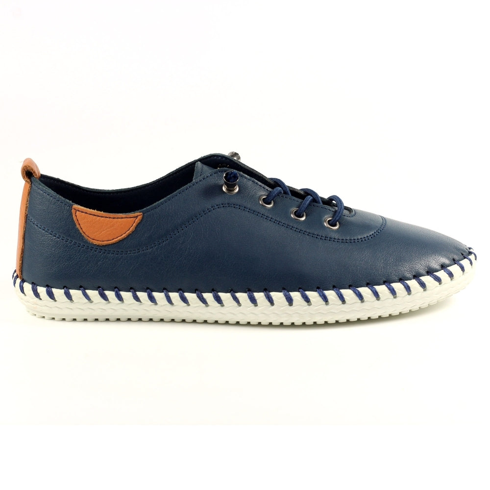 St Ives Leather Plimsole Navy