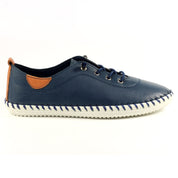 St Ives Leather Plimsole Navy