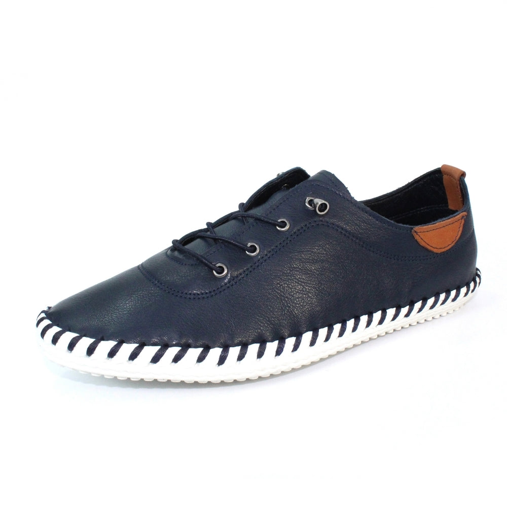 St Ives Leather Plimsole Navy
