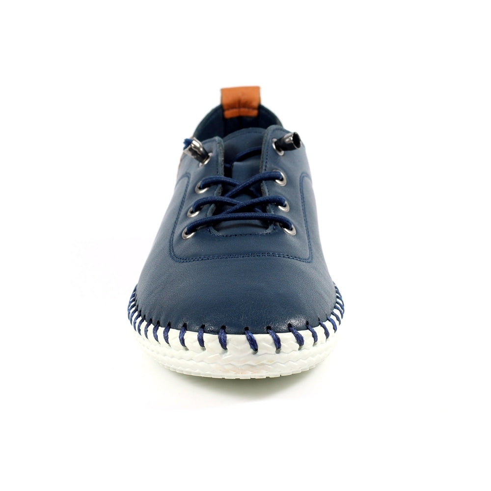 St Ives Leather Plimsole Navy