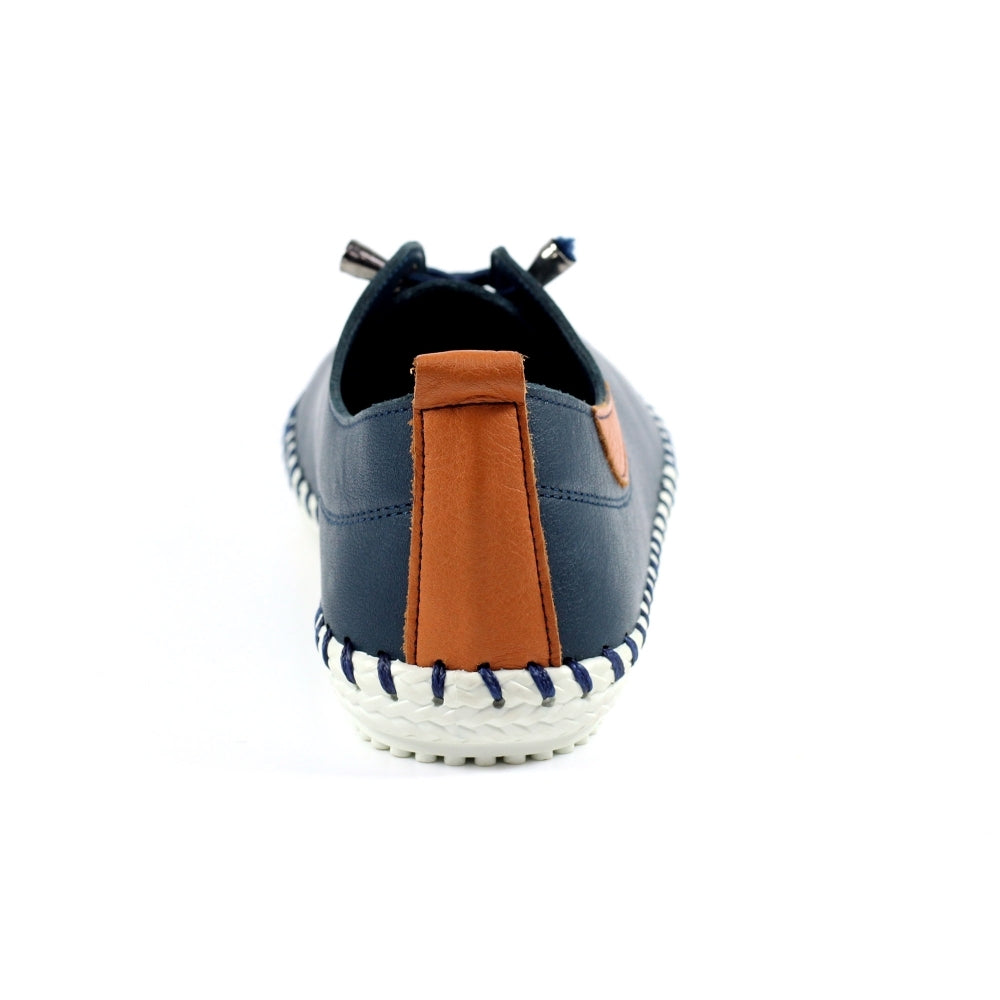 St Ives Leather Plimsole Navy