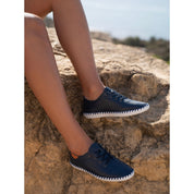 St Ives Leather Plimsole Navy
