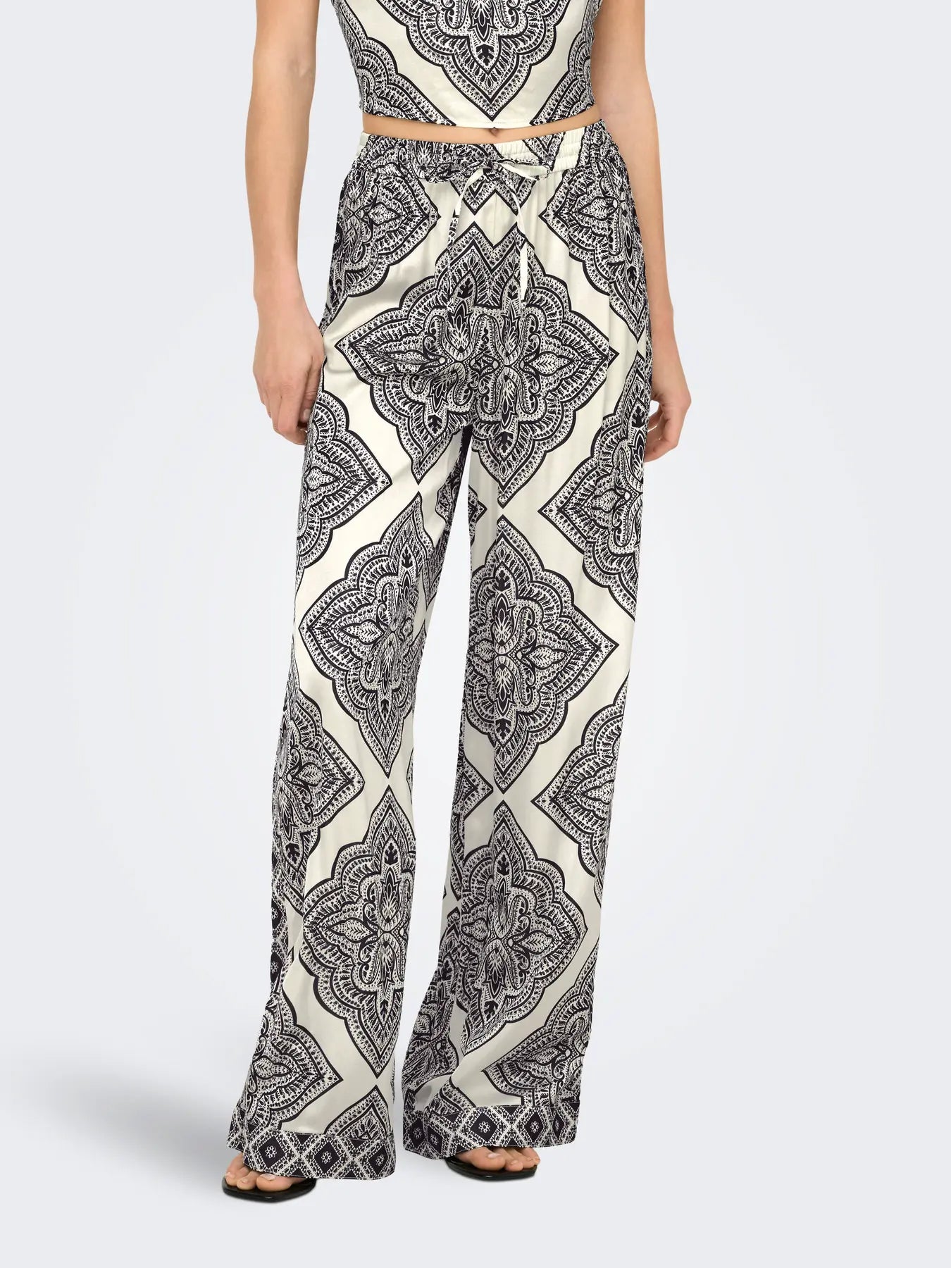 Hairon Paisley Print Satin Wide Leg Trousers