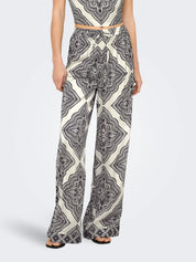 Hairon Paisley Print Satin Wide Leg Trousers