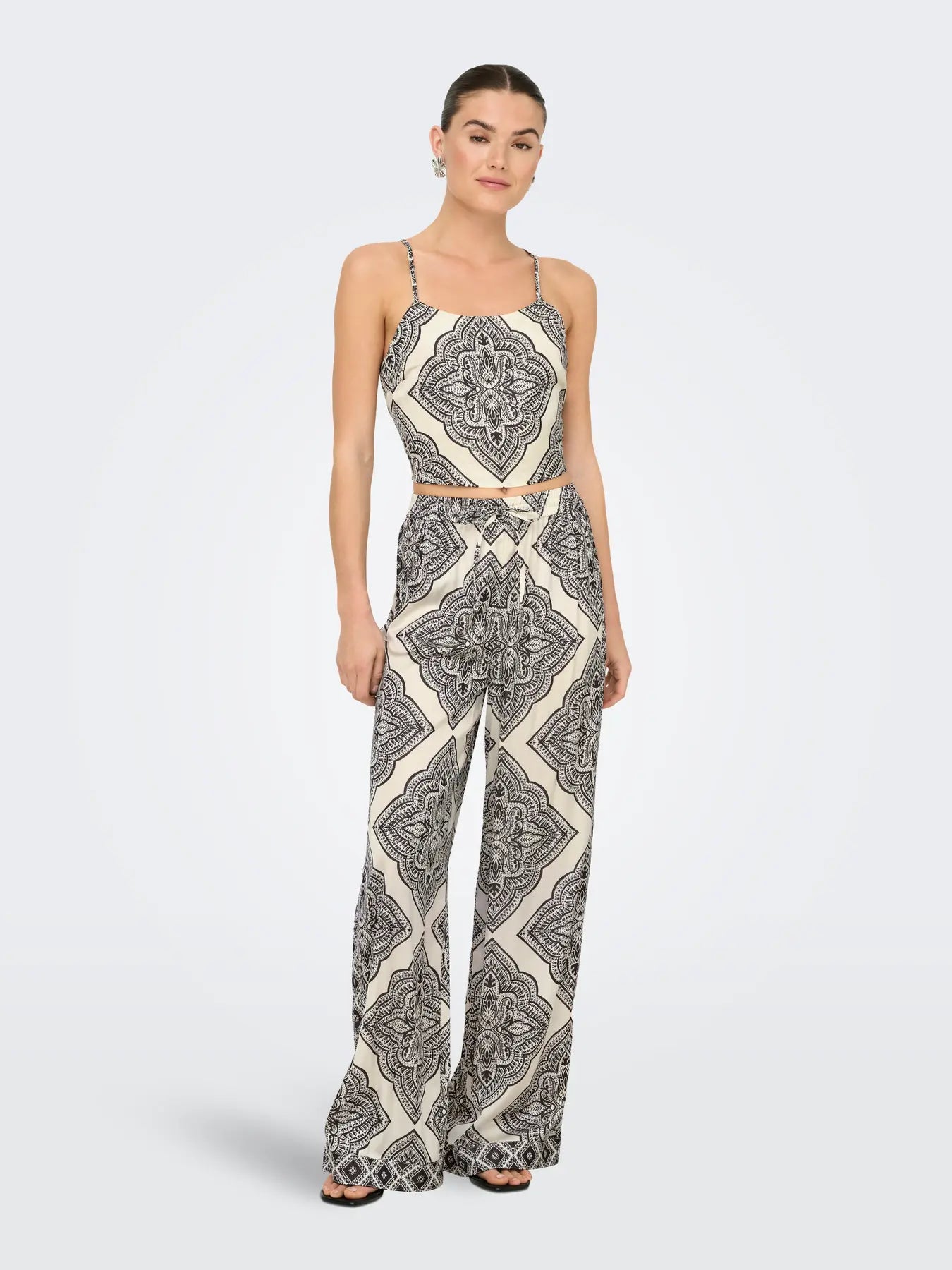 Hairon Paisley Print Satin Wide Leg Trousers