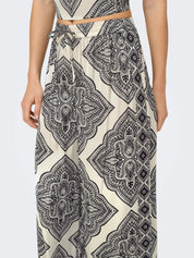 Hairon Paisley Print Satin Wide Leg Trousers