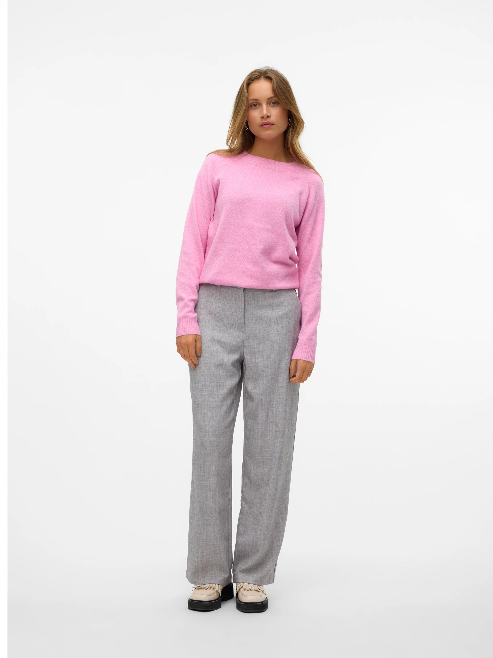 Doffy O-Neck Long Sleeve Pullover Pink