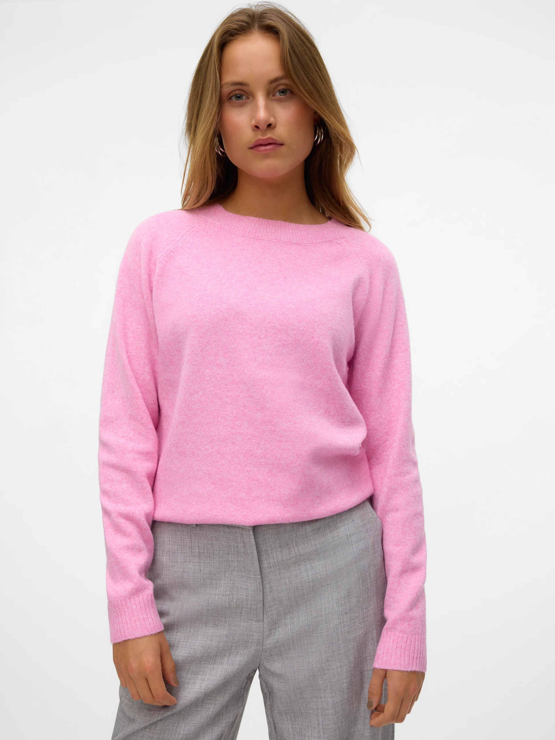 Doffy O-Neck Long Sleeve Pullover Pink