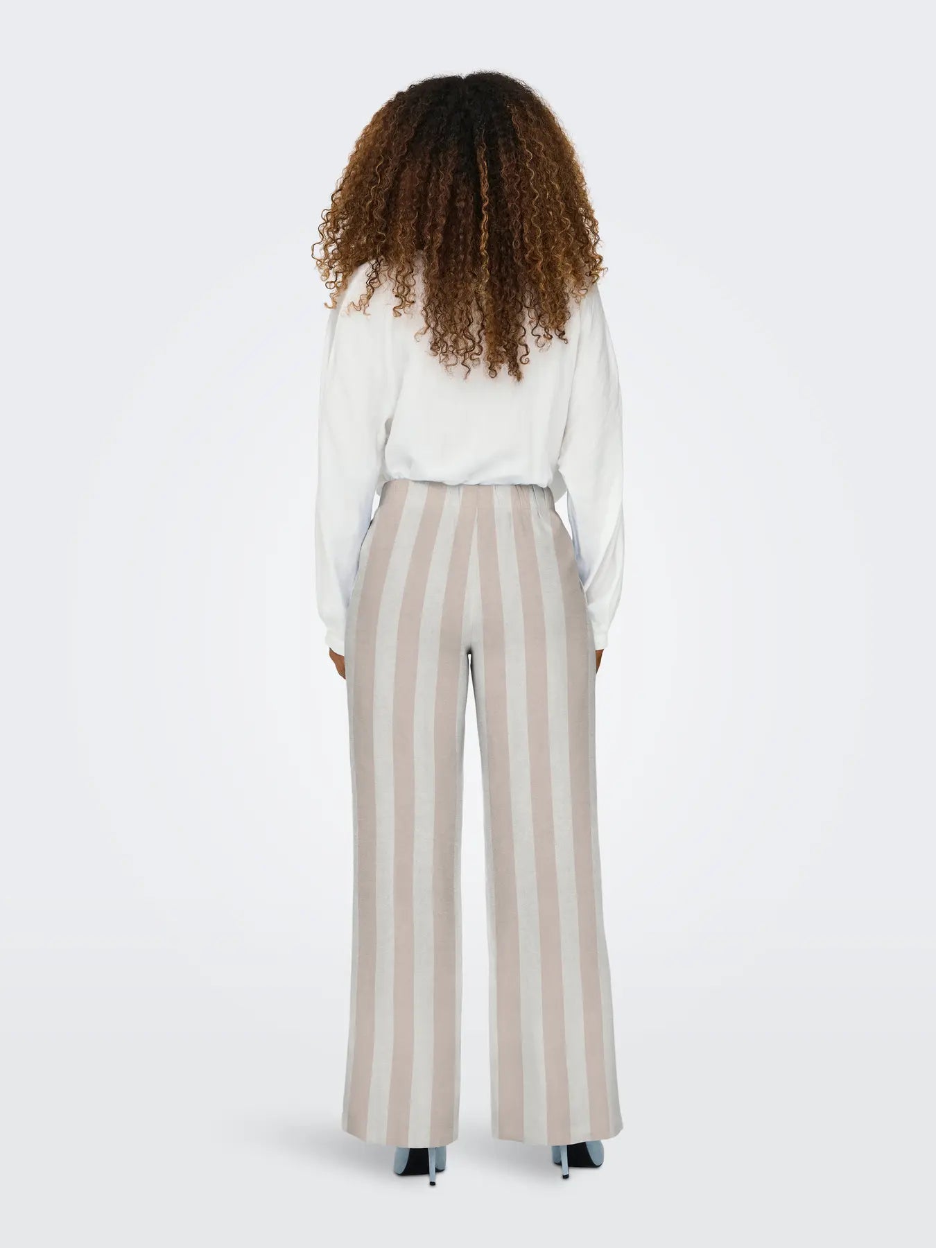Caro Linen Wide-Stripe Wide Leg Trousers