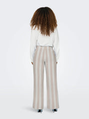 Caro Linen Wide-Stripe Wide Leg Trousers