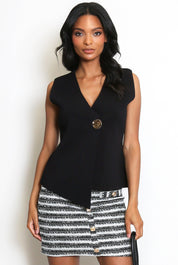 Joy Fine Knit One Button Asymmetric Waistcoat