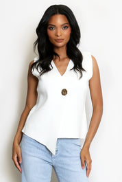 Joy Fine Knit One Button Asymmetric Waistcoat