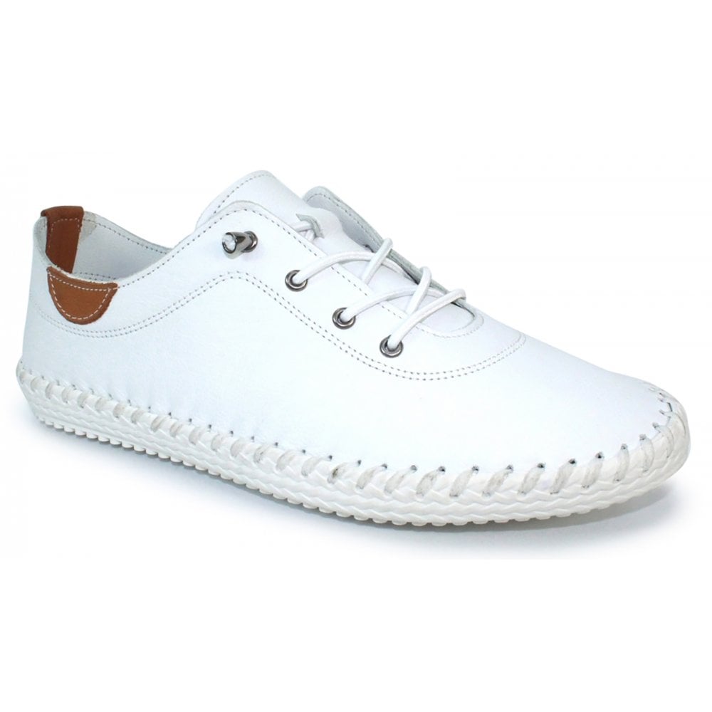 St Ives Leather Plimsole White