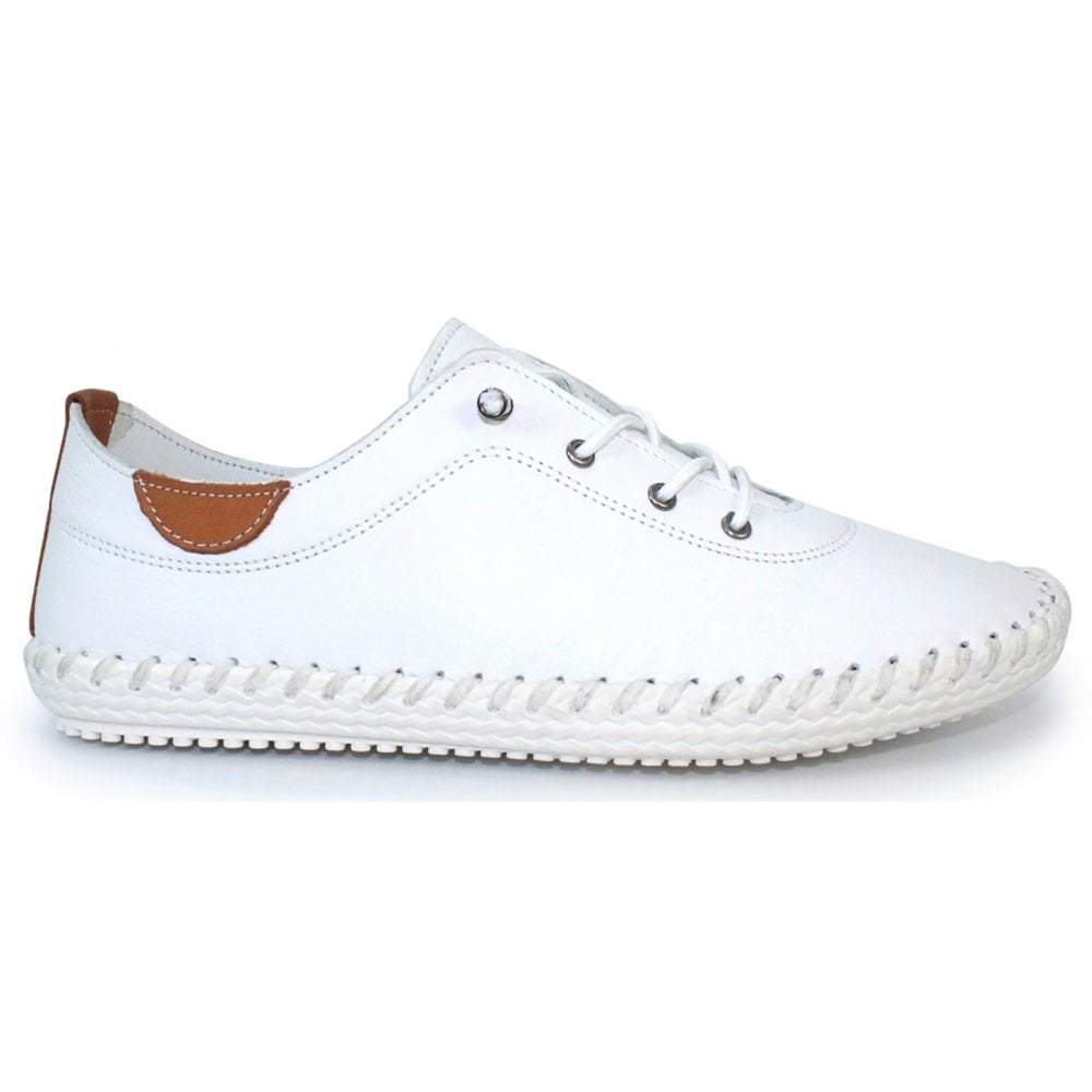 St Ives Leather Plimsole White