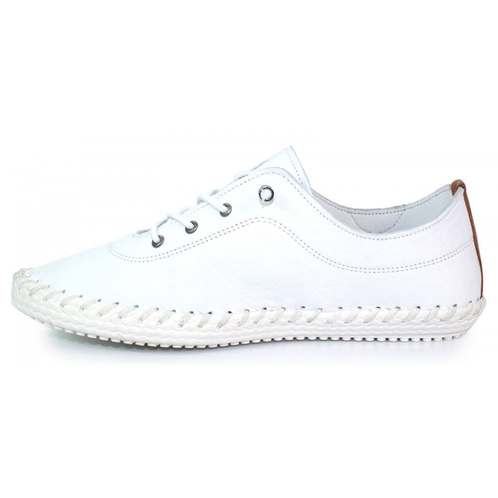 St Ives Leather Plimsole White