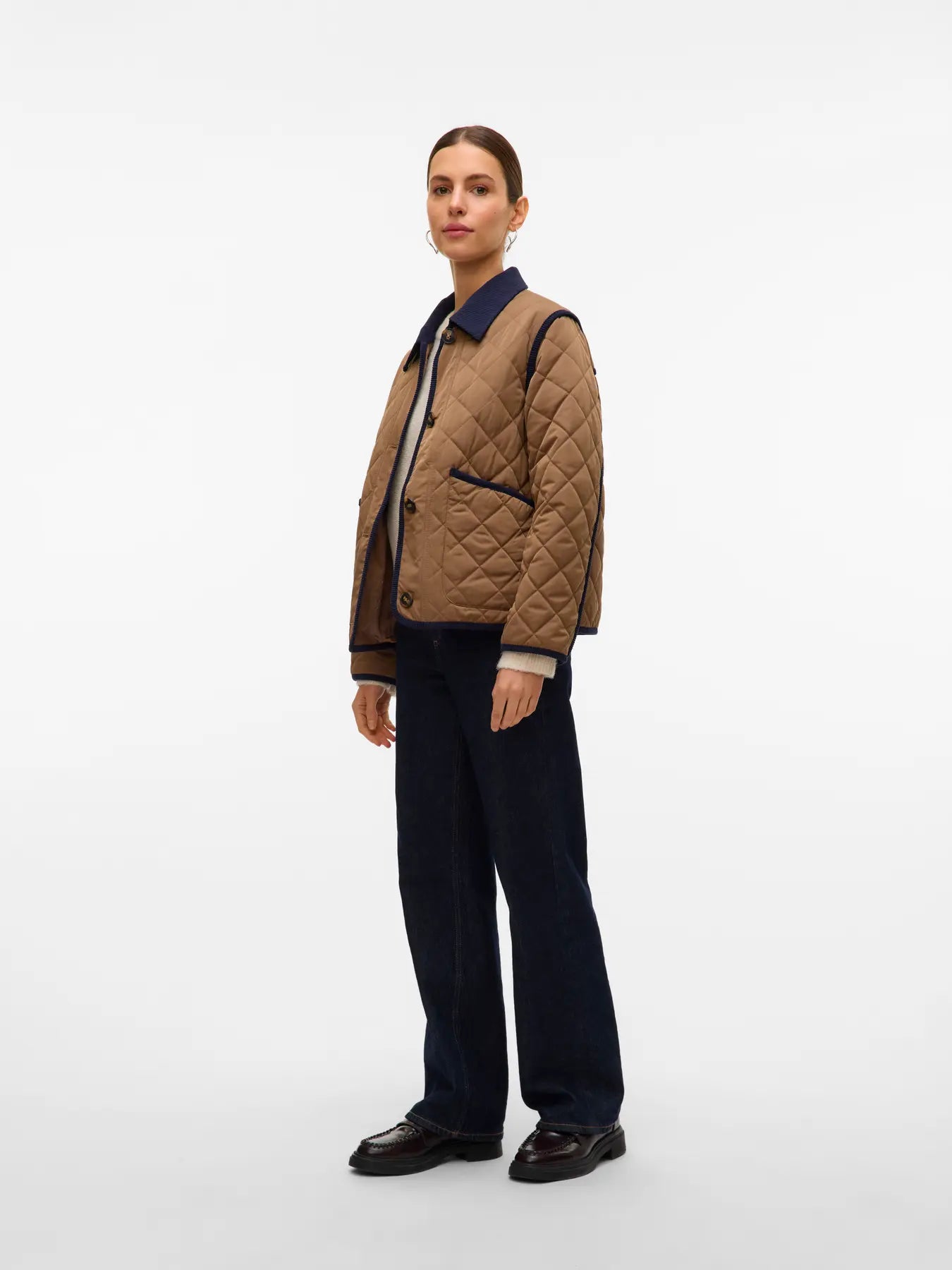 Emily Navy and Tan Quilted Jacket