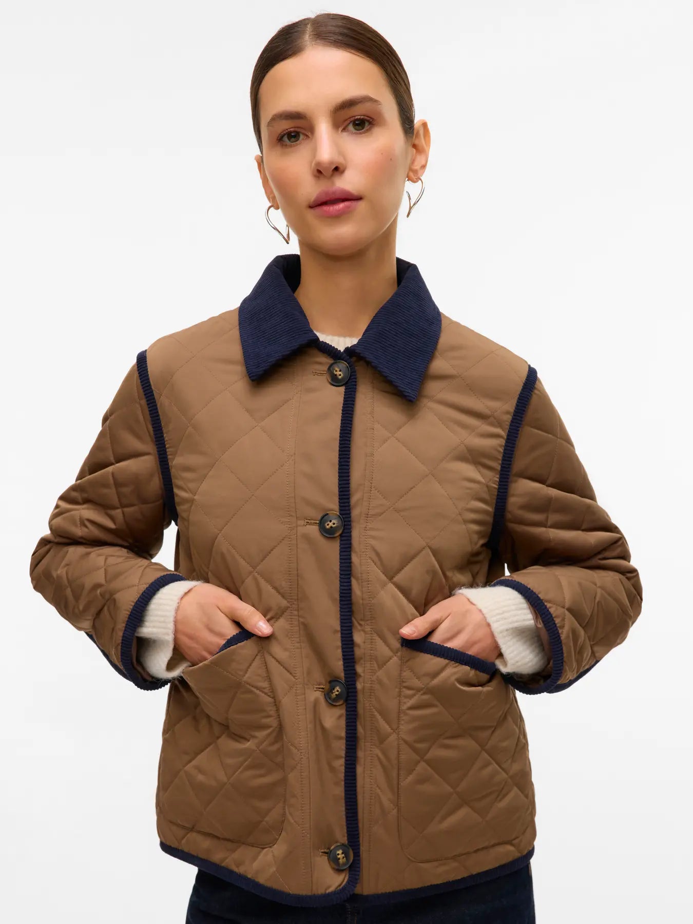 Emily Navy and Tan Quilted Jacket