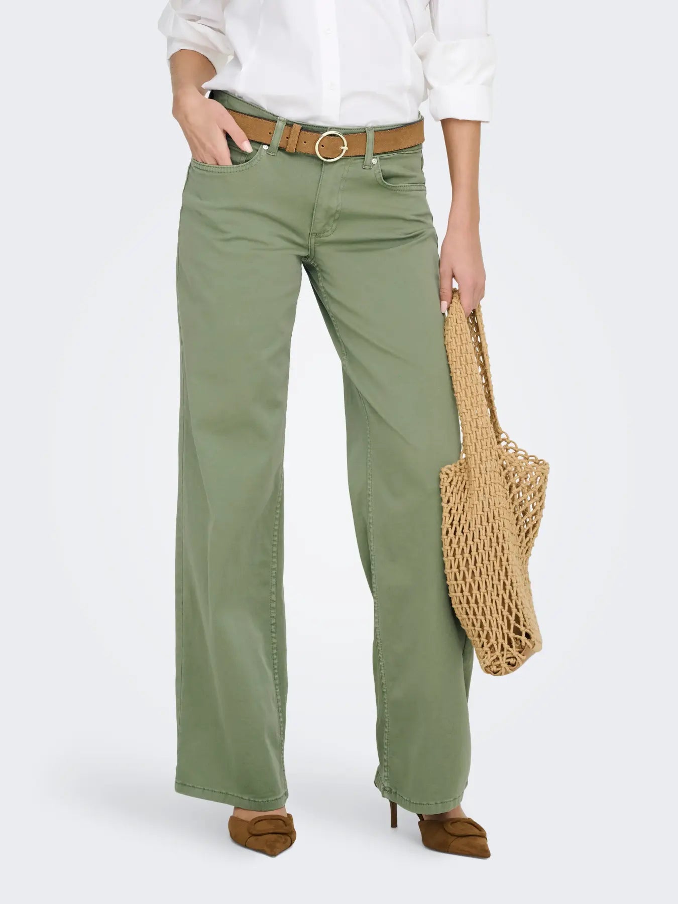 Madison Olive Green Denim Wide-Leg Jeans