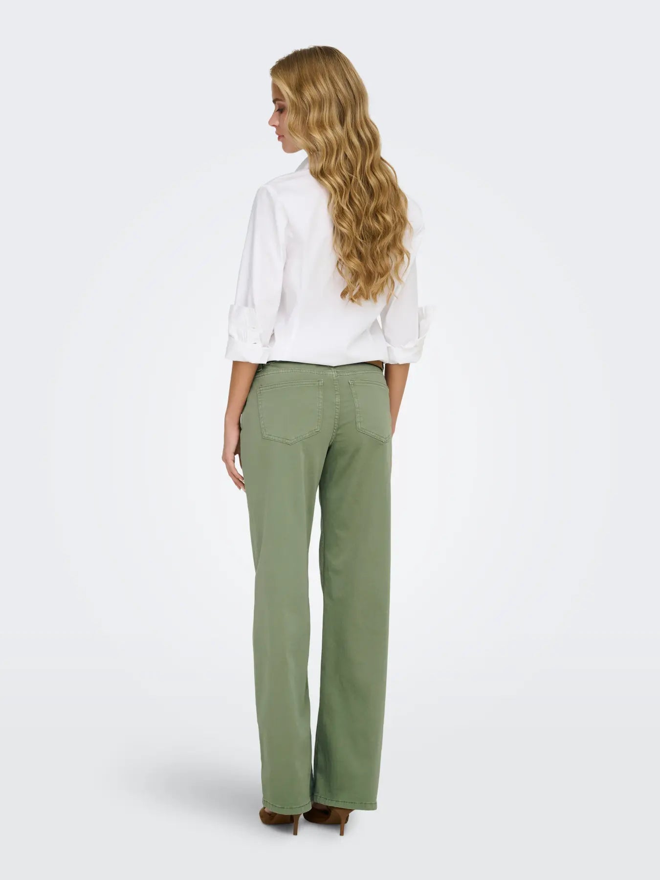 Madison Olive Green Denim Wide-Leg Jeans
