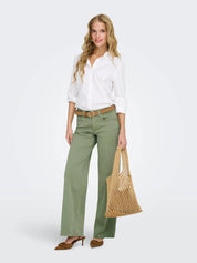 Madison Olive Green Denim Wide-Leg Jeans