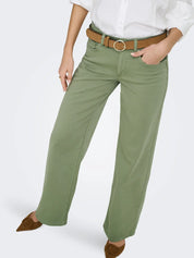 Madison Olive Green Denim Wide-Leg Jeans