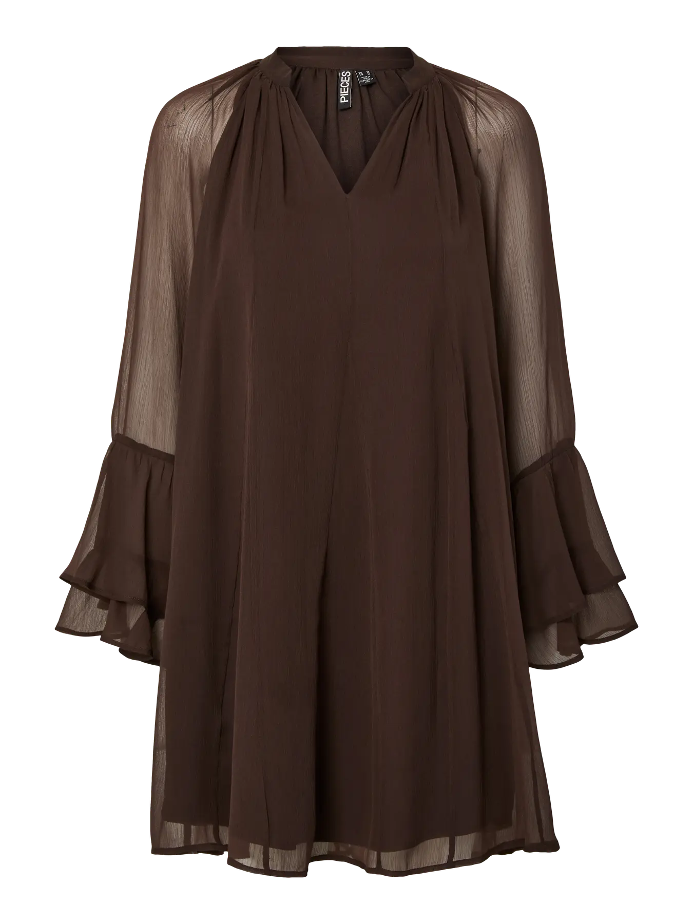 Jasmin Brown Sheer Ruffle Mini Swing Dress