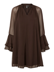 Jasmin Brown Sheer Ruffle Mini Swing Dress