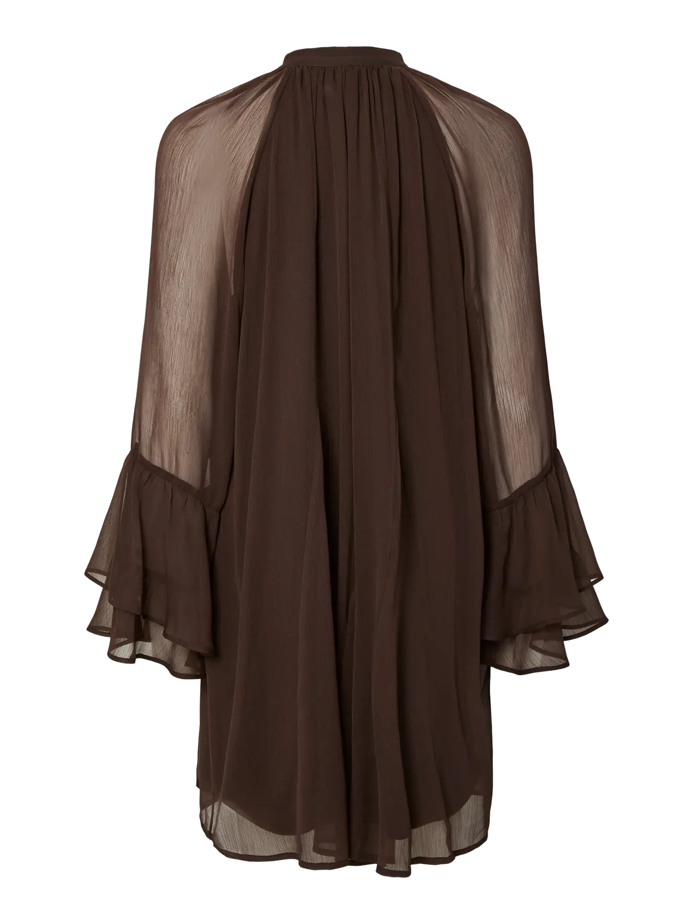 Jasmin Brown Sheer Ruffle Mini Swing Dress