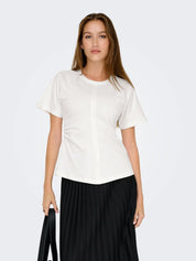 Marie White Ruched  T-Shirt Top